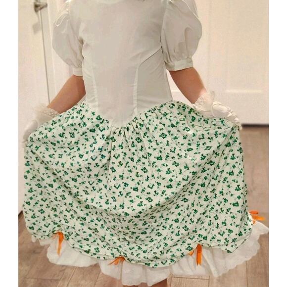 Vintage Green St. Patrick's Day Irish Shamrock Girl's Prairie Dress Puff Sleeves - Picture 1 of 15